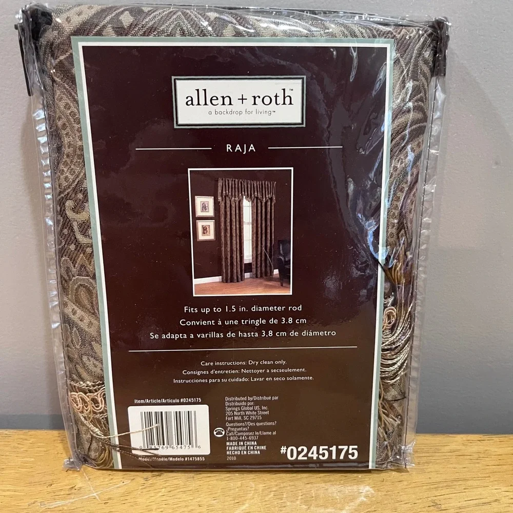 Allen + Roth Raja‎ Mocha Pole Top Valance 54x16 Fringed Damask Window Treatment